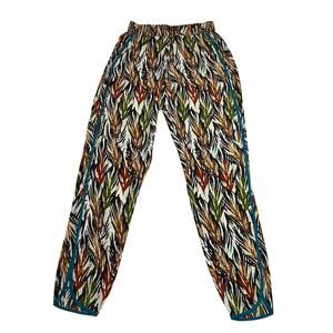 Women's High Rise Leaf Print Pull On PantsSize XXS Colorful Boho Hippie Festival